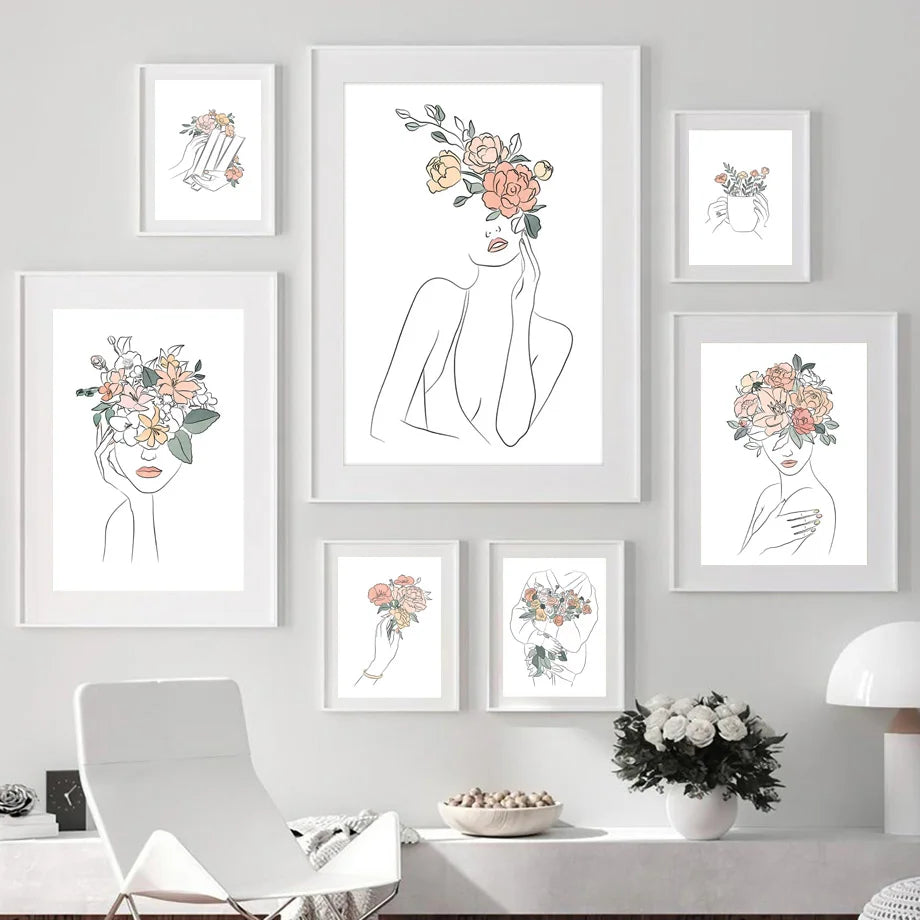 Abstract Flower Head Girl Line Minimalist Wall Art Canvas Painting Nordic Posters And Prints Wall Pictures For Living Room Decor