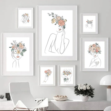 Abstract Flower Head Girl Line Minimalist Wall Art Canvas Painting Nordic Posters And Prints Wall Pictures For Living Room Decor